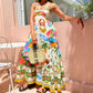 Graffiti Printing Sleeveless Swing Cotton Linen Dress