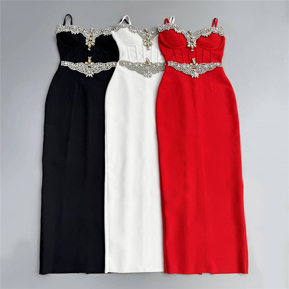 Diamond Strap Bandage Dress Socialite Slim Fit Dress Boning Corset Dress