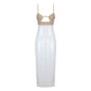 High End White Midi Sequin Dress with Rhinestone Bustier & Cut-Out Detail – Luxury Evening Look