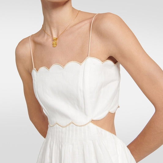 Cutout Linen Midi Dress In Ivory
