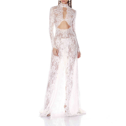 Elegant High-Grade Lace Backless Maxi Dress – Black Sexy Women’s Evening Gown