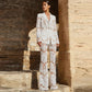 Mesh  Embroidery Sequined Blazer Trousers Suit Two Piece Set