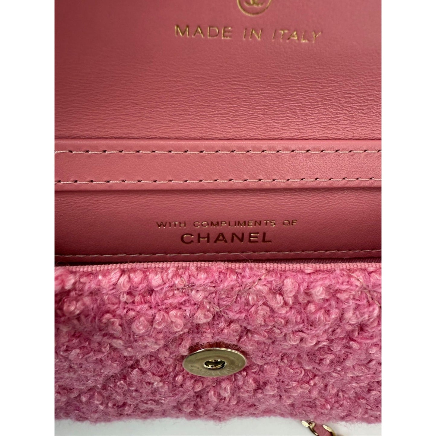Chanel Tweed Quilted Mini Flap Pink Chain Waist Shoulder Bag