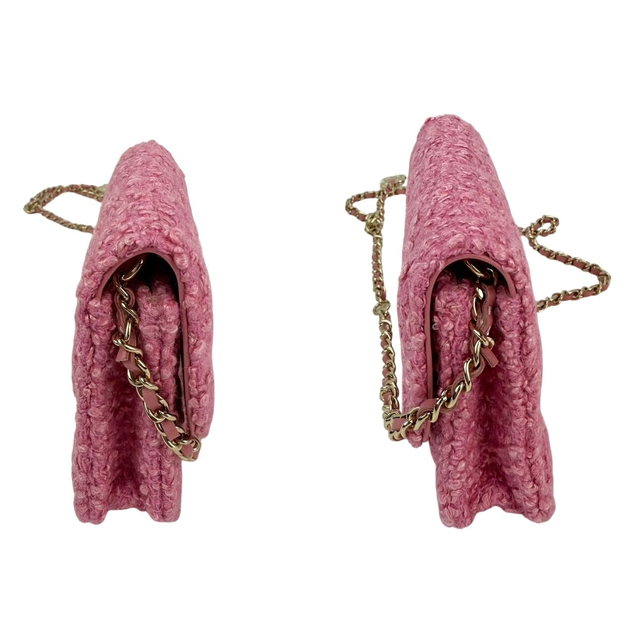 Chanel Tweed Quilted Mini Flap Pink Chain Waist Shoulder Bag