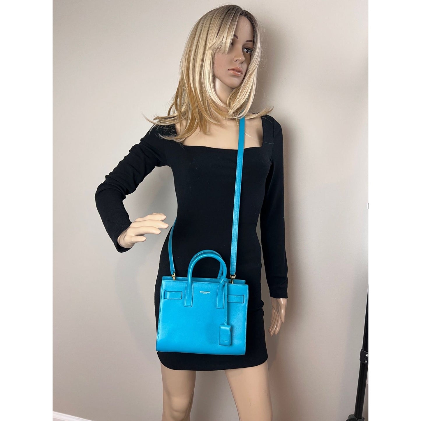 Saint Laurent Sac De Jour Blue Leather Crossbody Hand Bag