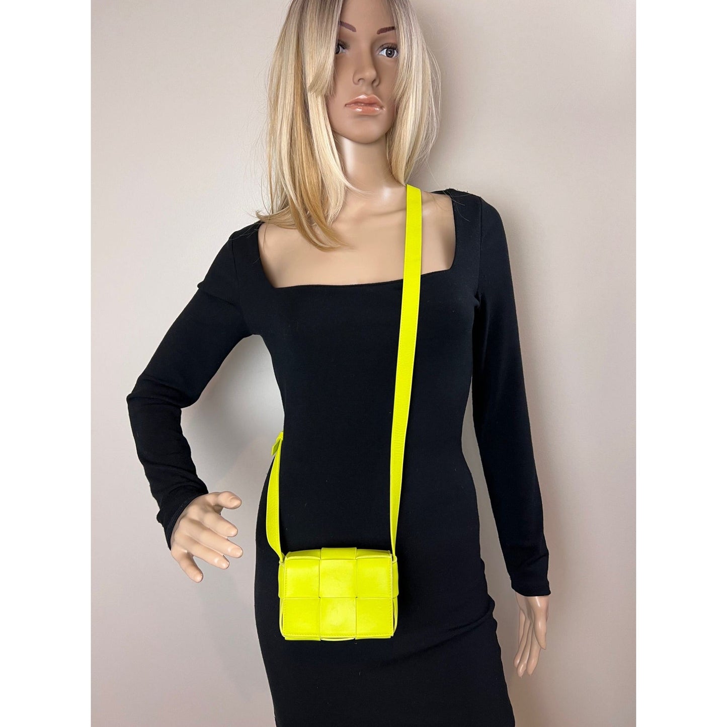 BOTTEGA VENETA Intrecciato Mini Cassette Lime Green Lambskin Crossbody Bag