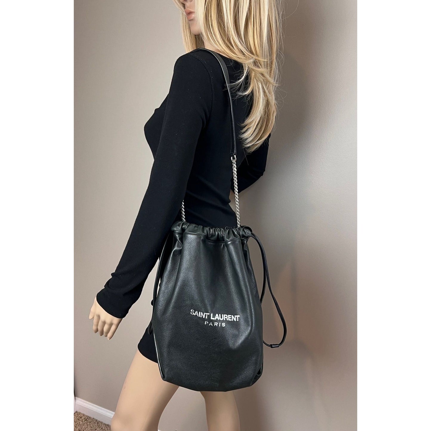 Saint Laurent Lambskin Teddy Drawstring Sac Bucket Bag