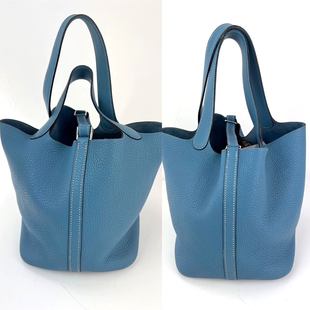 Hermes Taurillon Clemence Picotin 22 MM Blue Leather Hand Bag