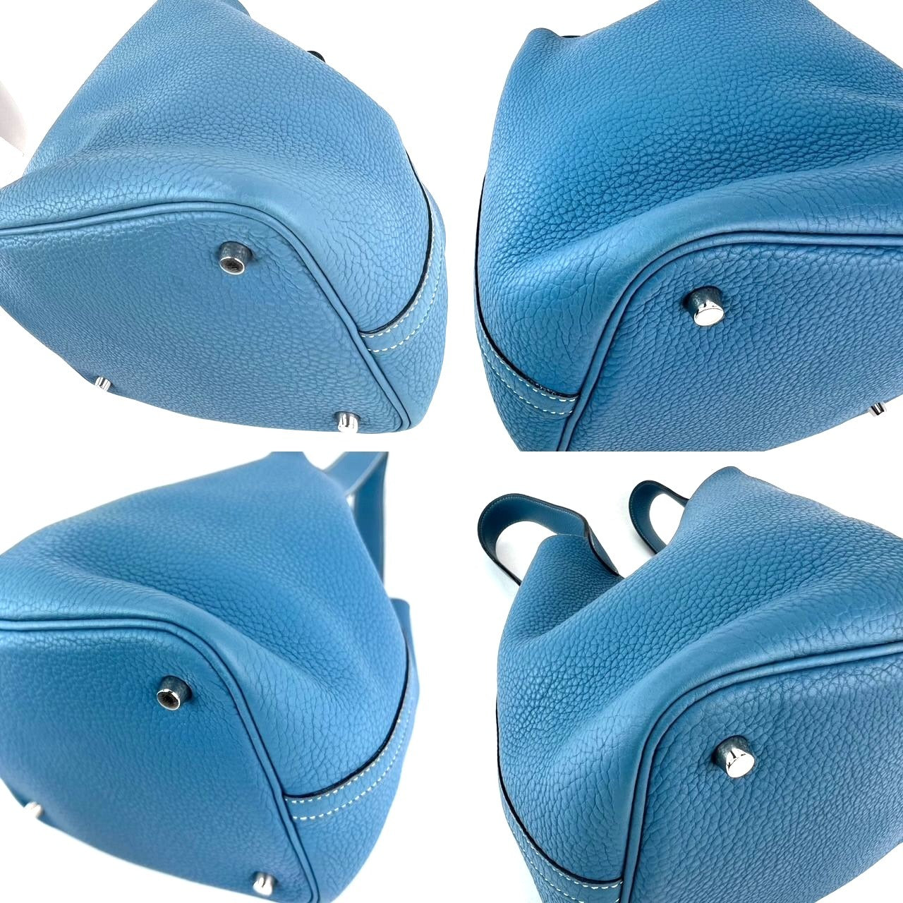 Hermes Taurillon Clemence Picotin 22 MM Blue Leather Hand Bag