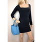 Hermes Taurillon Clemence Picotin 22 MM Blue Leather Hand Bag
