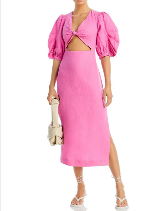 FARM Rio Pink Linen Cut Out Midi Dress