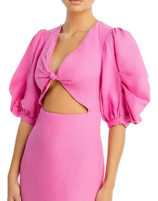 FARM Rio Pink Linen Cut Out Midi Dress