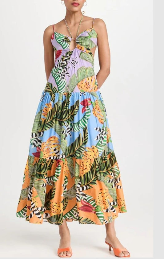 Farm Rio Cotton Mixed Print Maxi Dress