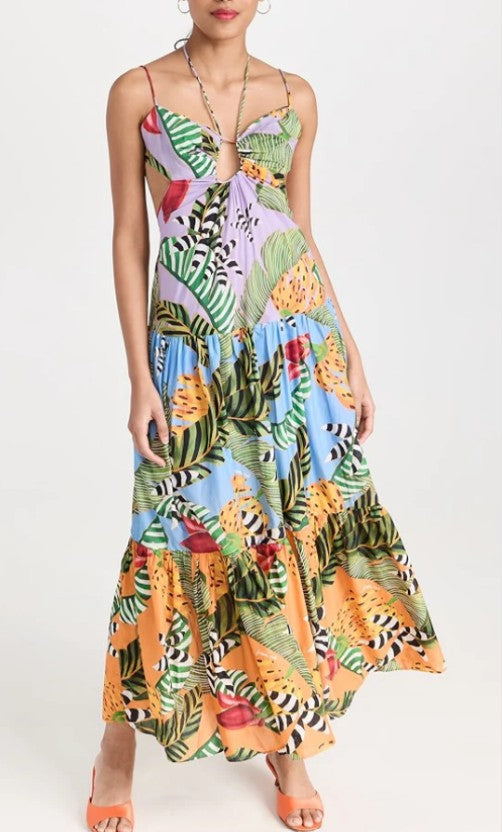 Farm Rio Cotton Mixed Print Maxi Dress