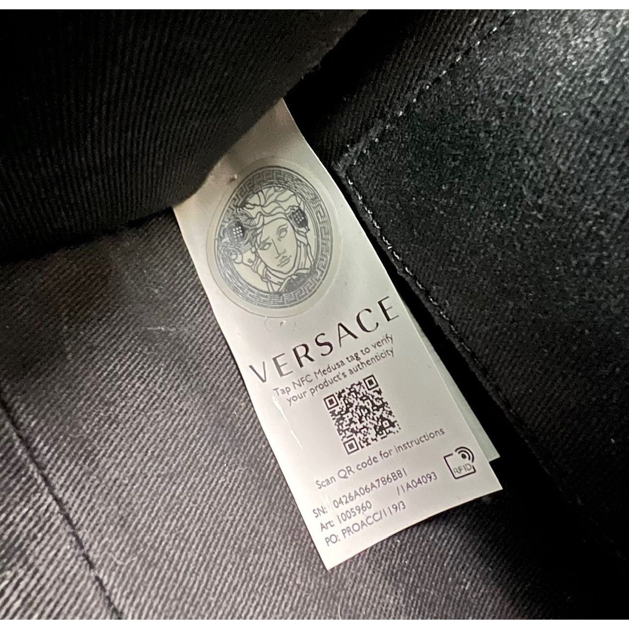 Versace Virtus Top Handle Grained Calfskin Light Blue Tote