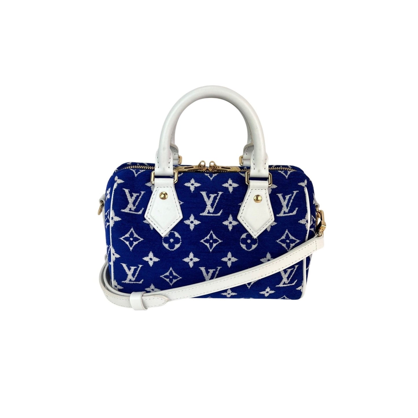 Louis Vuitton Jacquard Velvet Speedy 20 Bandouliere Blue Crossbody Bag