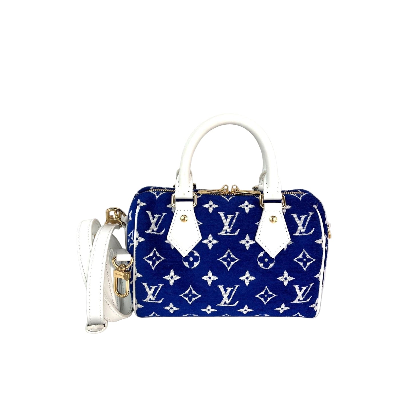 Louis Vuitton Jacquard Velvet Speedy 20 Bandouliere Blue Crossbody Bag