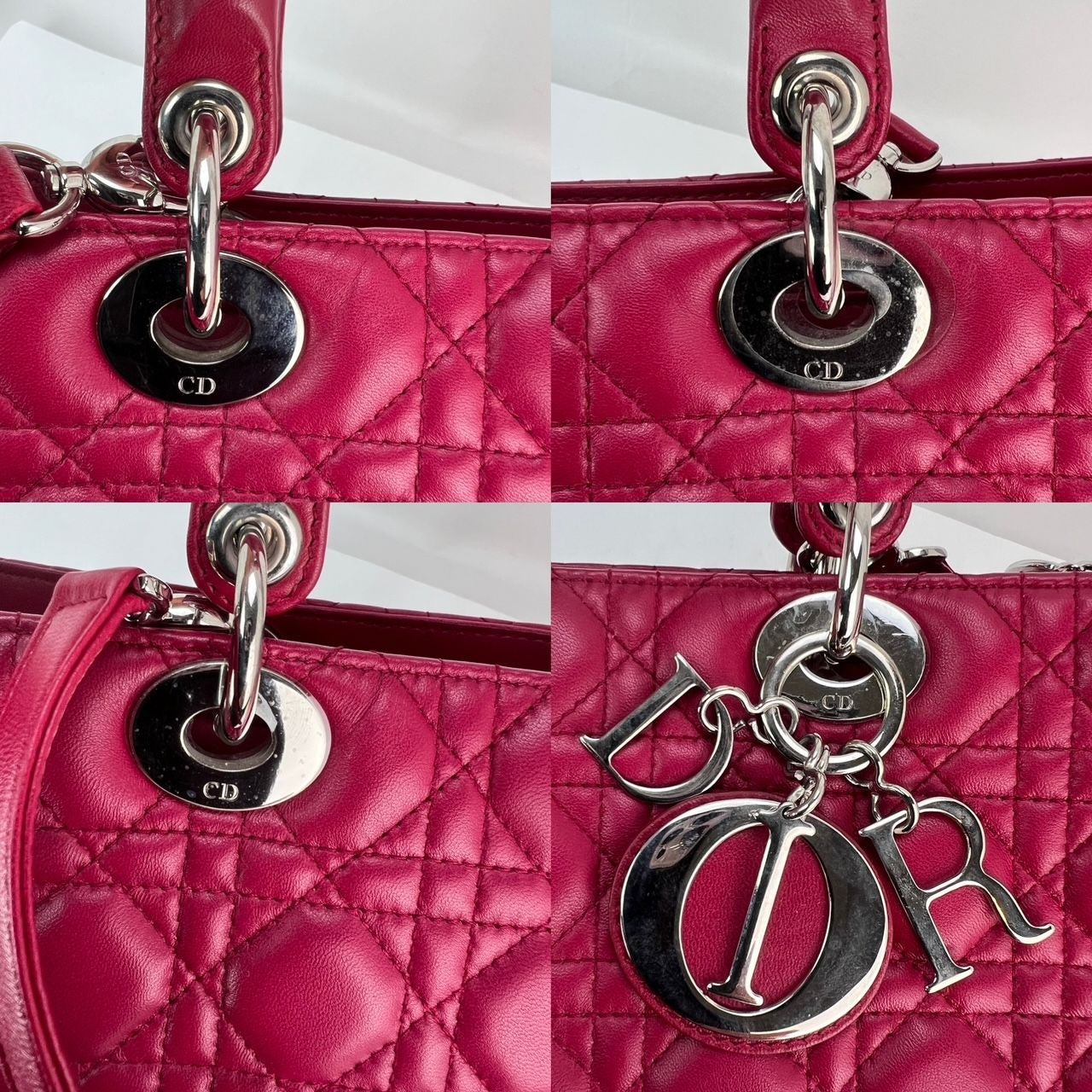 Christian Dior Lambskin Cannage Large Red Lady Dior Shoulder Bag