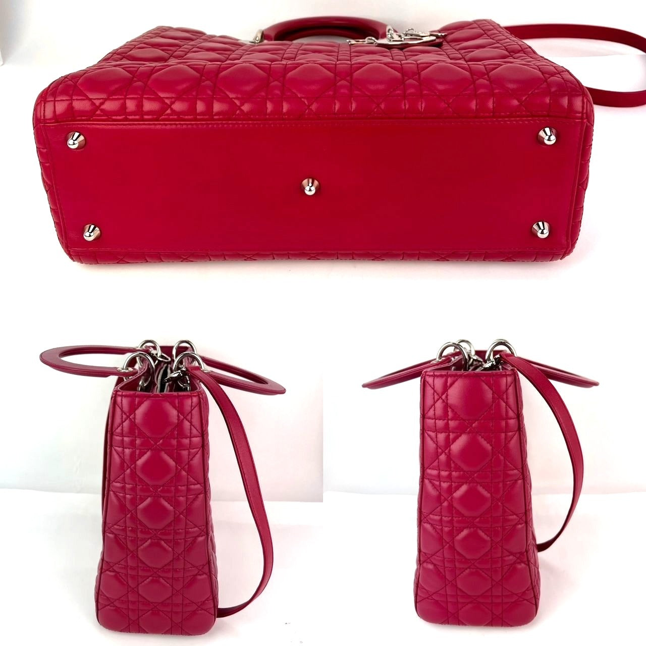 Christian Dior Lambskin Cannage Large Red Lady Dior Shoulder Bag