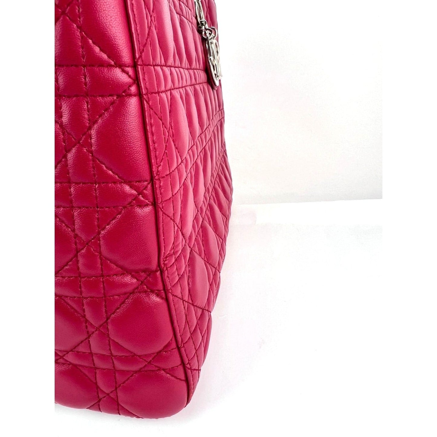 Christian Dior Lambskin Cannage Large Red Lady Dior Shoulder Bag