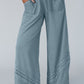 Dusk Blue Lace Crochet Patched Lace-up High Waist Wide Leg Pants