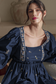 Blue Floral Embroidered  Ruffled Mini Dress