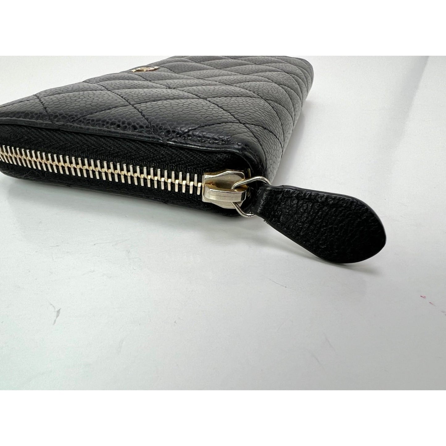 Chanel Caviar Quilted Large Gusset  Zip Around Black Wallet