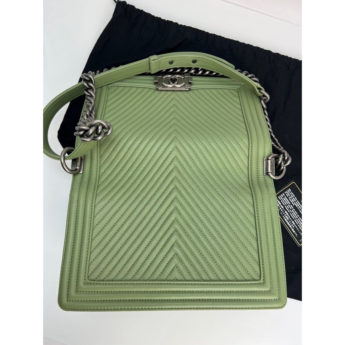 Chanel Calfskin Chevron Quilted Medium Boy Flap Light Green Bag