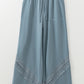 Dusk Blue Lace Crochet Patched Lace-up High Waist Wide Leg Pants