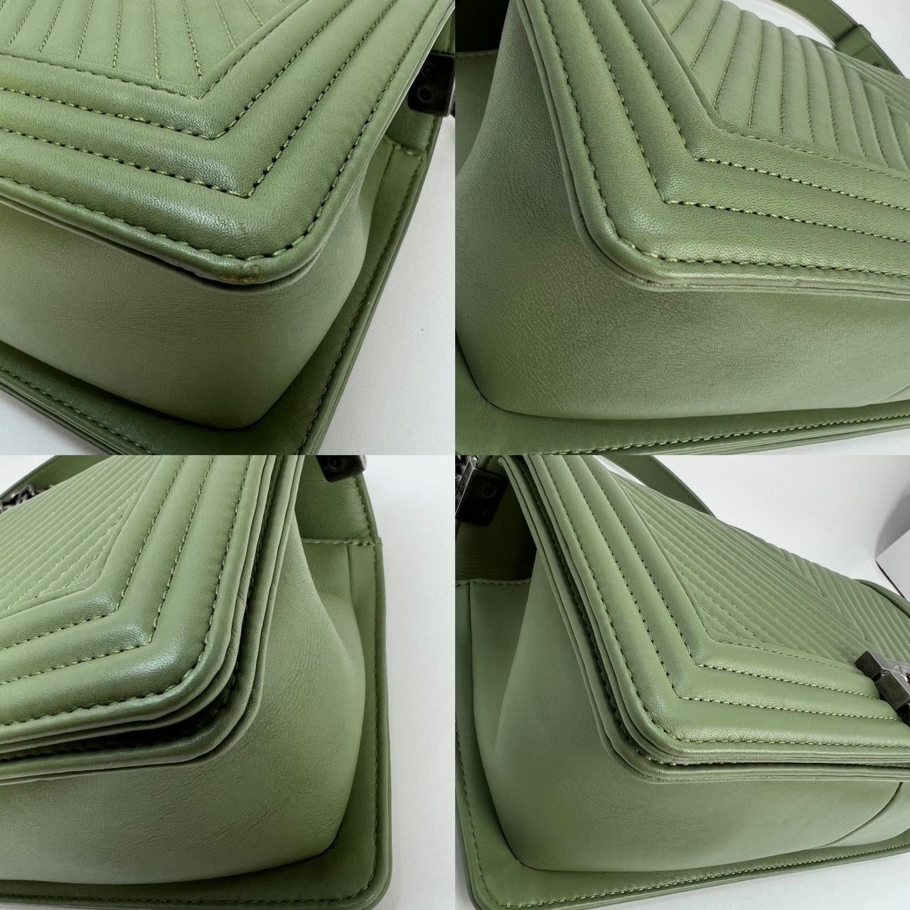Chanel Calfskin Chevron Quilted Medium Boy Flap Light Green Bag