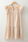 Jet Stream Linen Embroidery Pom Pom Short Dress