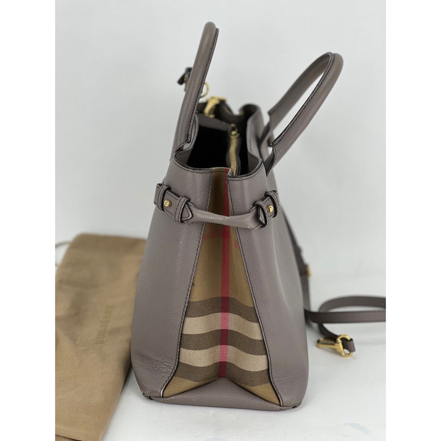 Burberry Banner House Check Leather Canvas Medium Hand Shoulder Bag