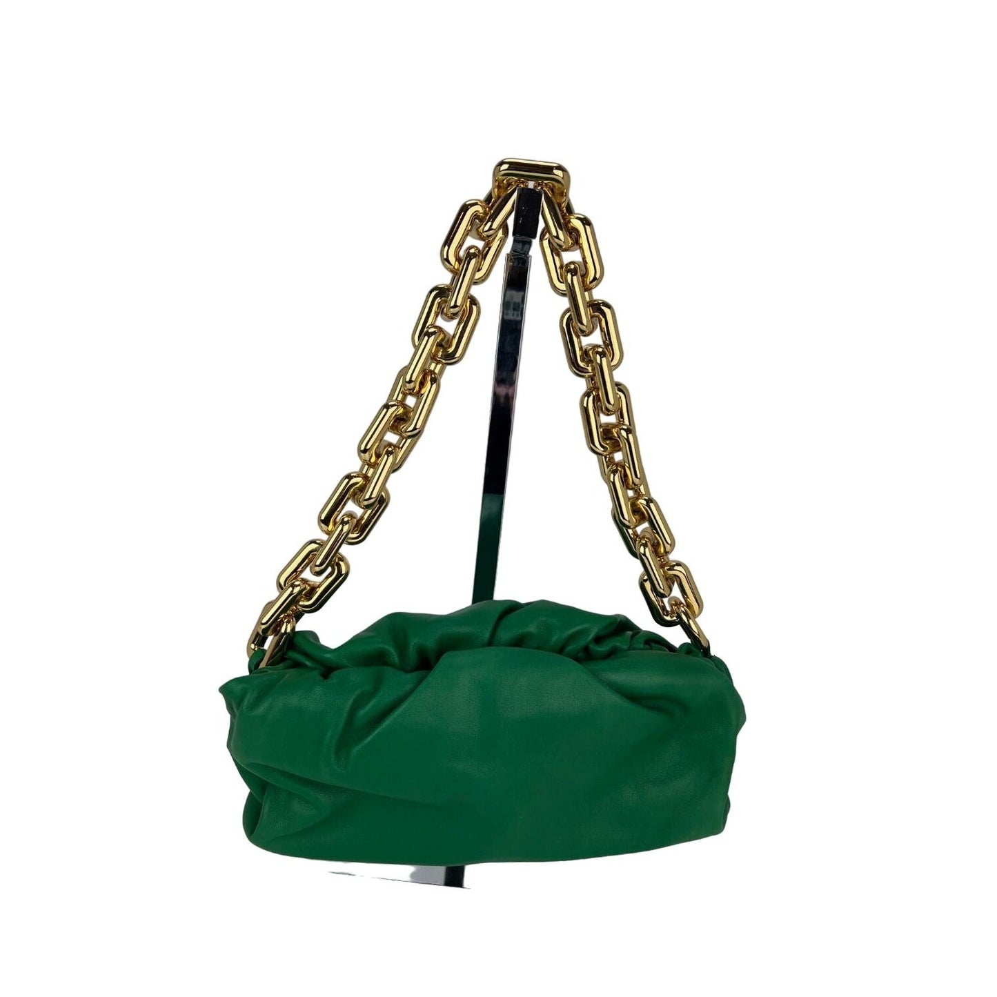 Bottega Veneta Green Chain Leather Pouch Bag  Clutch