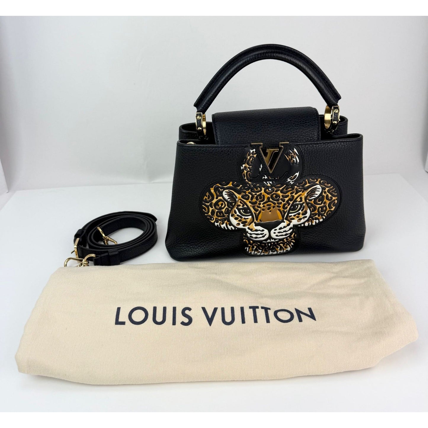 Louis Vuitton  Taurillon Capucines Trapped Leopard BB Black Shoulder Bag