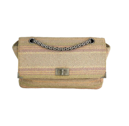 Chanel 2.55 Reissue 225 Single Flap Pink Multicolor Cotton Tweed Shoulder Bag