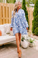 Blue Boho Floral Embroidered Shift Mini Dress