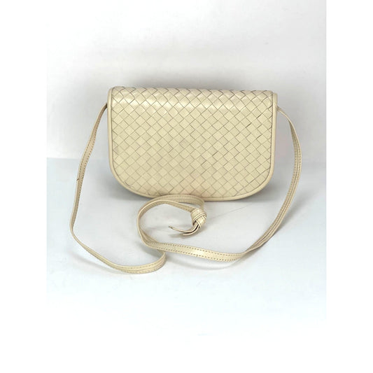 Bottega Veneta Intreciato white leather Shoulder Clutch Bag