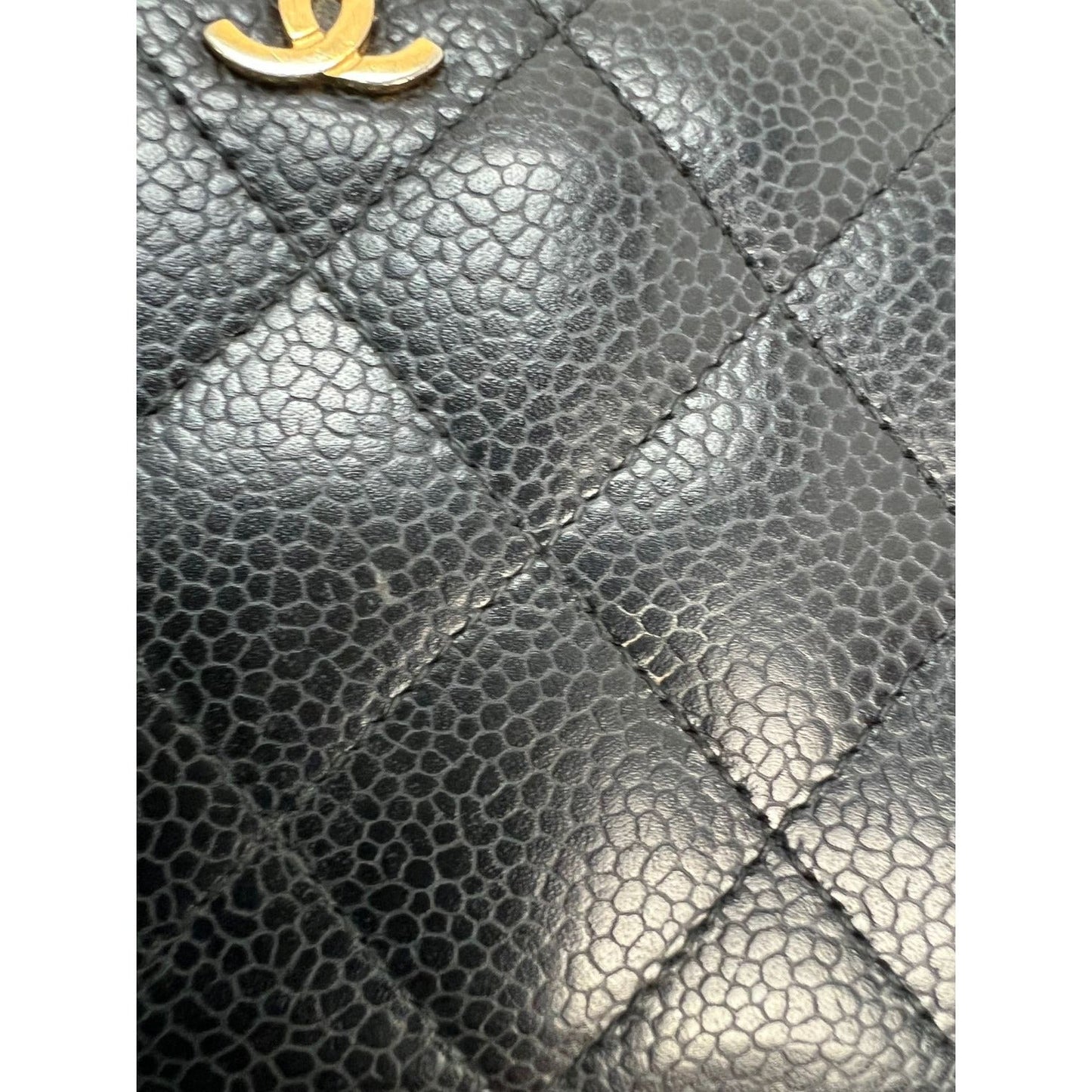 Chanel Caviar Quilted Large Gusset  Zip Around Black Wallet