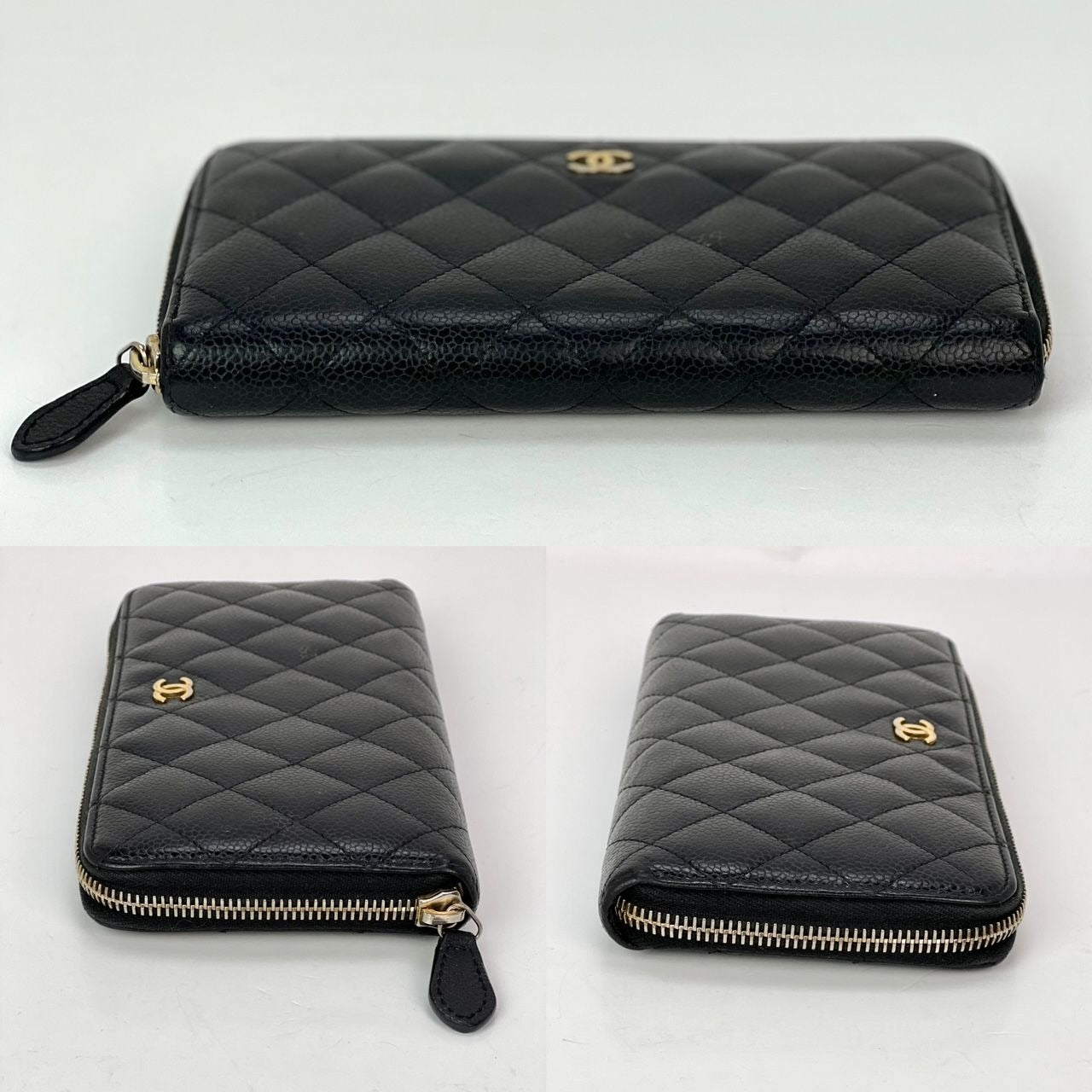 Chanel Caviar Quilted Large Gusset  Zip Around Black Wallet