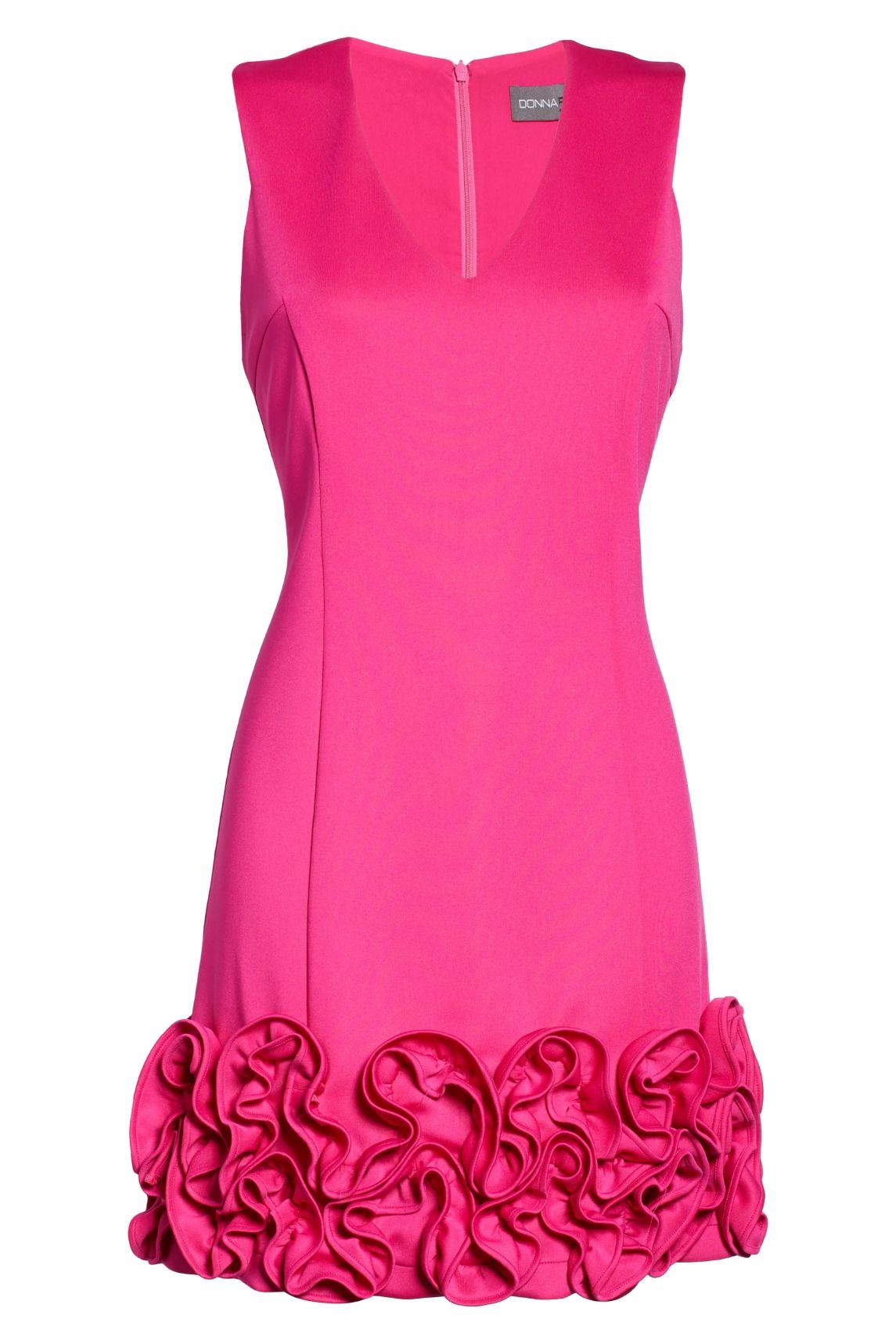 Donna Ricco V-Neck Sleeveless Zipper Back Ruffled Hem Scuba Dress