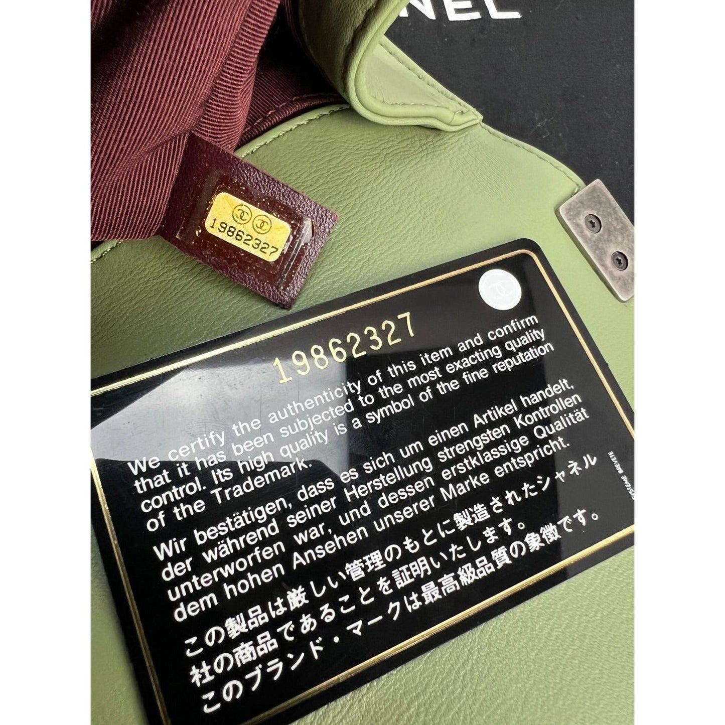 Chanel Calfskin Chevron Quilted Medium Boy Flap Light Green Bag