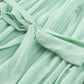 Green Pleated Ruffled Tie Waist Buttons V Neck Romper