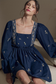 Blue Floral Embroidered  Ruffled Mini Dress