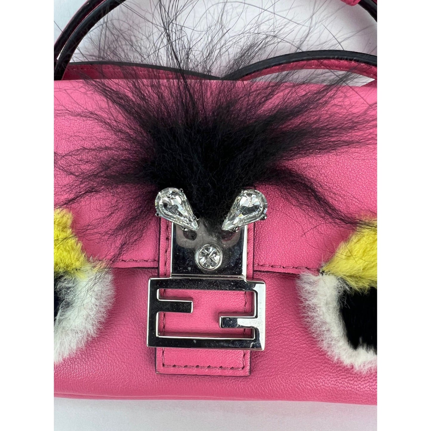 Fendi Monster Baguette Pink Leather Micro Crossbody Bag