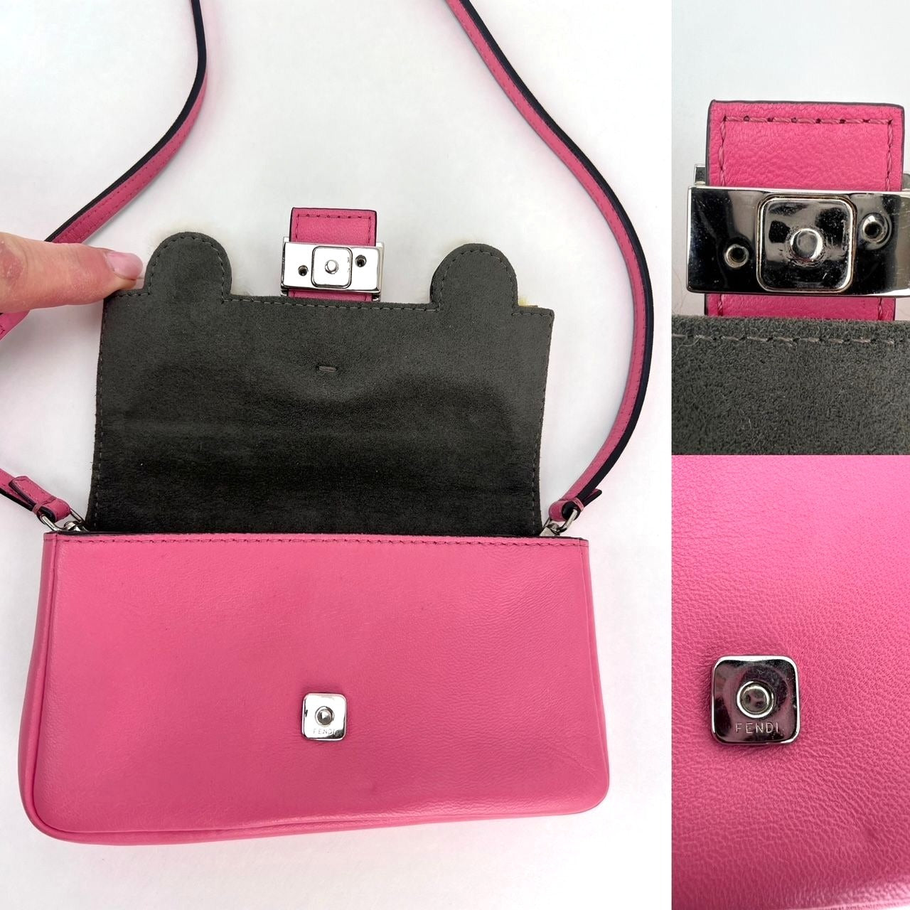 Fendi Monster Baguette Pink Leather Micro Crossbody Bag