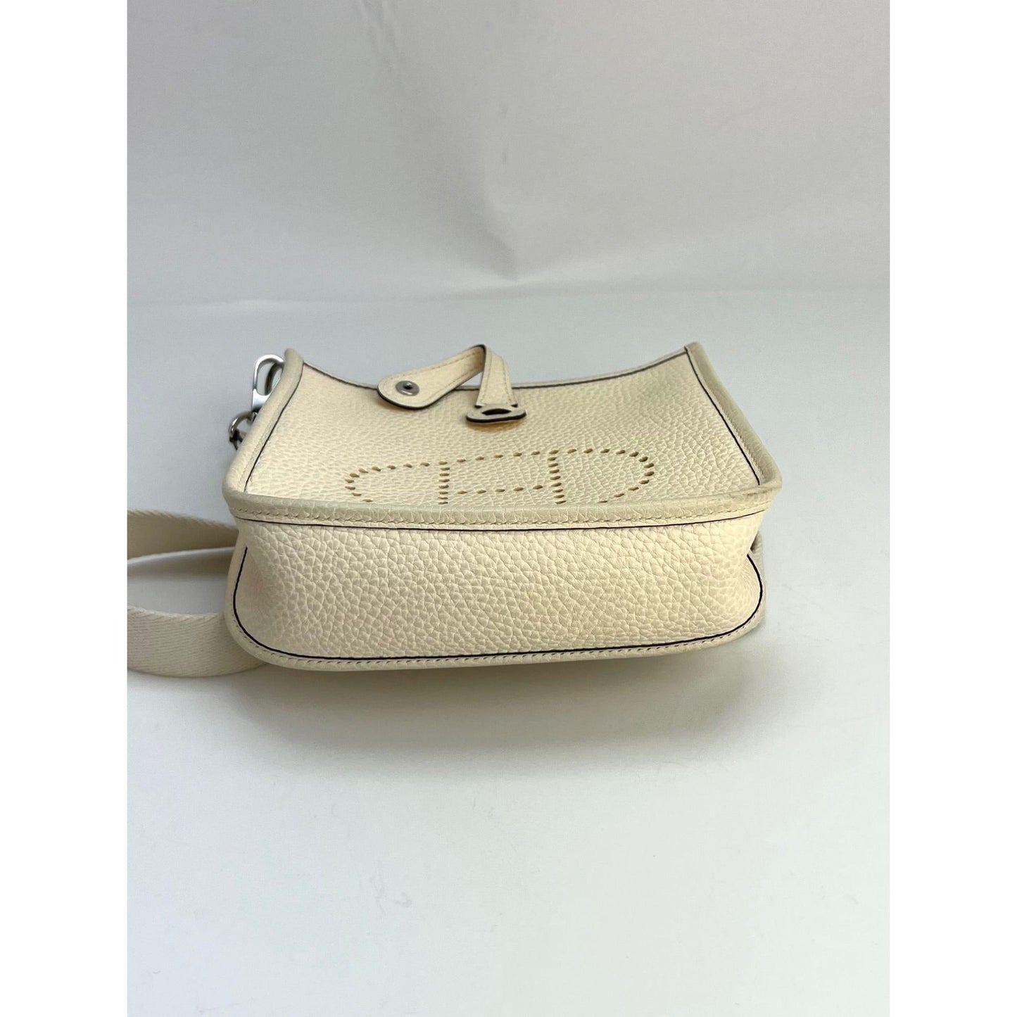 Hermes Taurillon Clemence evelyne TPM Nata White Crossbody Bag