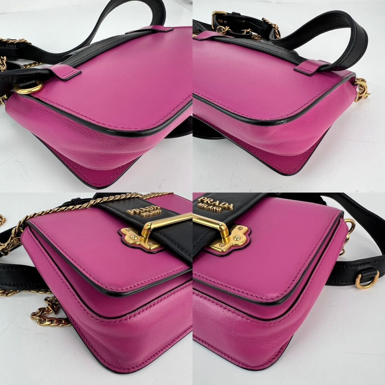 Prada City Calf Cahier Pink Black Leather Crossbody Belt Bag