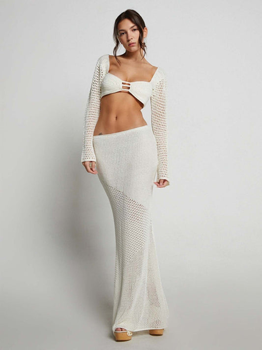 Knitted Long Sleeve Maxi Skirt Set
