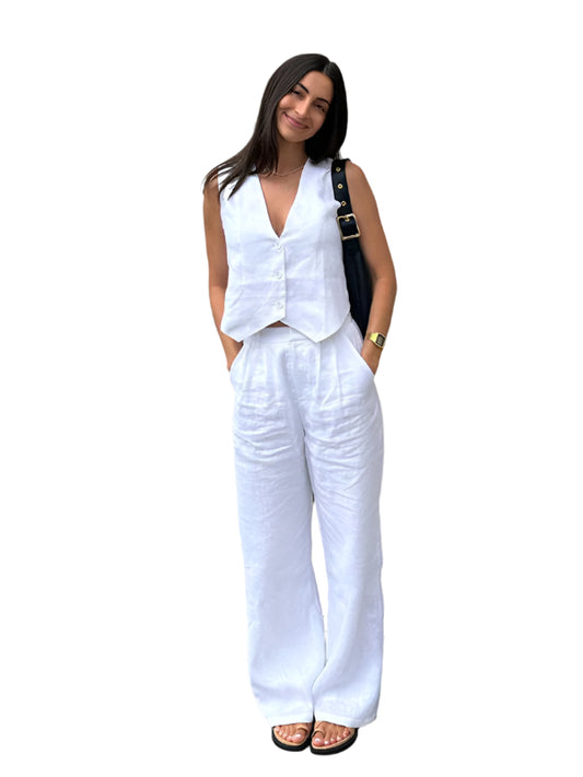 fashionable Linen vest and trousers two-piece set