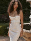 French White Broderie Rose-Embroidered Ruffled Maxi Dress